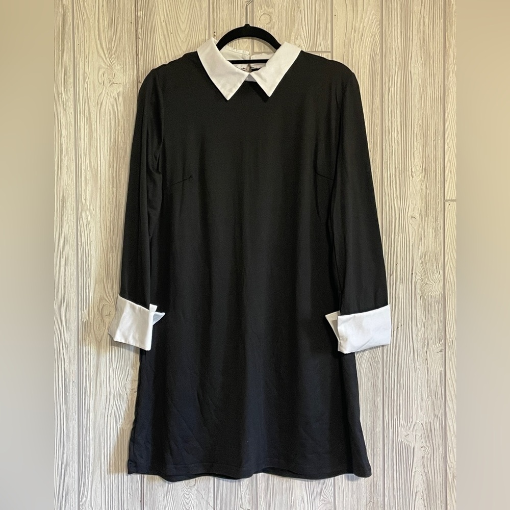 Black Dress with White Collar and Cuffs
